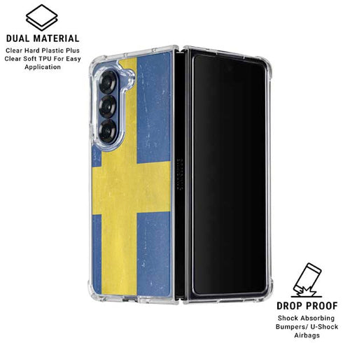 Sweden Flag Distressed Galaxy Z Fold6 Clear Case